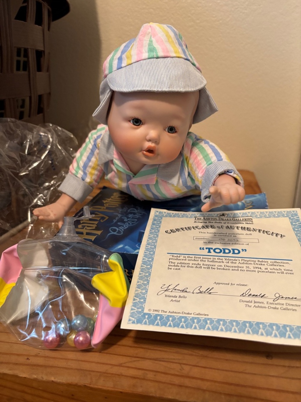 NWOT Ashton-Drake Collector Baby Doll in Pastel Striped Outfit